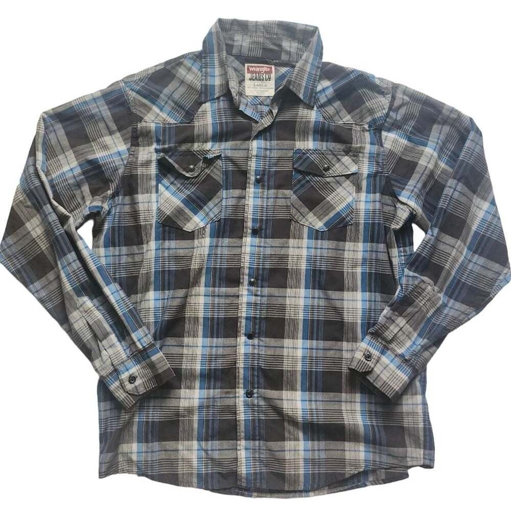 Wrangler Jeans Co Long Sleeve Western Shirt Size Large Blue Plaid